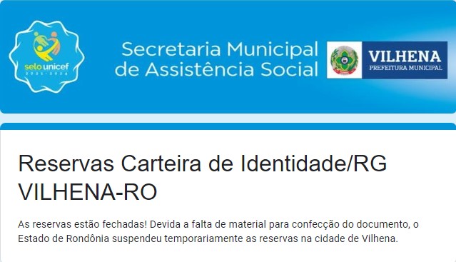 Página da Semas em Vilhena.