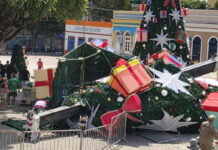Assista: guindaste tomba durante instalação de árvore natalina em Manaus e trabalhador morre