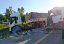 Duas carretas se envolvem em acidente na BR-364 entre Vilhena e Chupinguaia