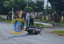 Moto e bicicleta colidem em trecho movimentado da avenida Paraná em Vilhena