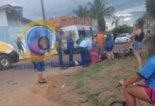 Motociclista fica ferido após colisão com van escolar em cruzamento próximo a escolas em Vilhena