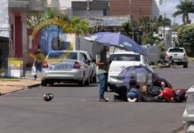 Colisão entre carro e moto deixa motociclista ferida na Av. Liberdade, no Centro de Vilhena