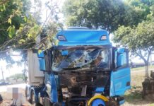 Casal fica ferido após carreta atingir traseira de caminhão na BR-364, em Vilhena