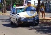 Motociclista fica ferido após colisão com carro na avenida Paraná, em Vilhena
