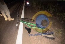 Falta de sinalização provoca colisão traseira entre moto e bicicleta na BR-174; três ficam feridos